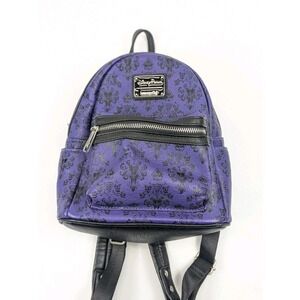 Disney Parks Loungefly Haunted Mansion Purple Black Mini Backpack Leather